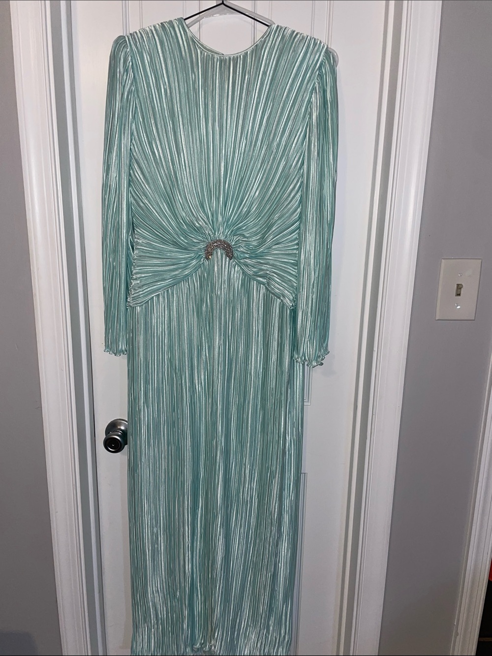 Vintage George F. Long Sleeve Dress Mint Green. 90s Glam